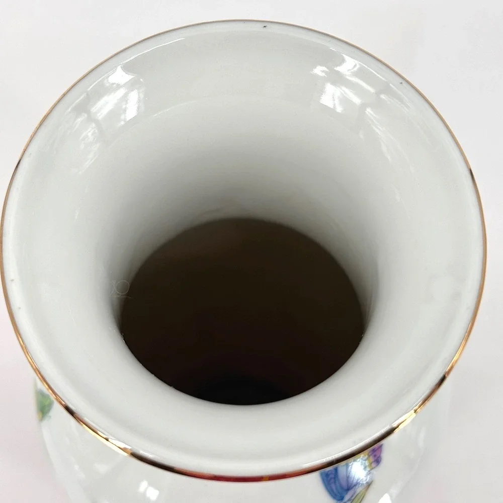 Srednick Collection Japan Porcelain Iris Butterfly Vase White Gold Rim Floral